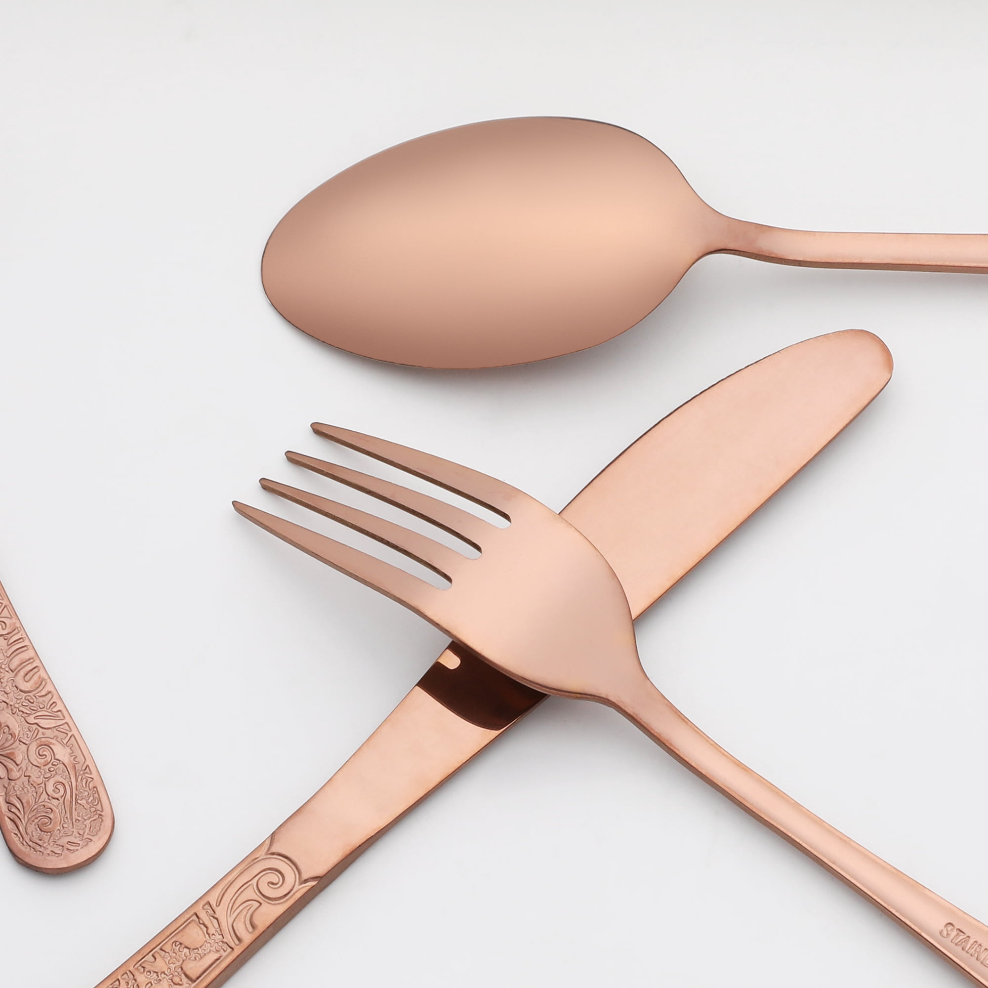 Unique Bargains 4 Piece Stainless Steel Floral Flatware Set Silver 4