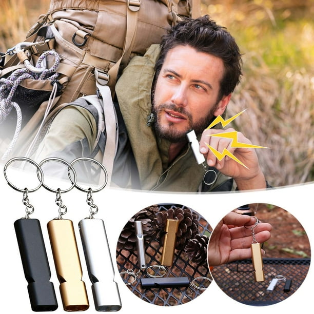 Xihbxyly Silbato de Supervivencia para Exteriores, de Doble Tubo y Alta Frecuencia, Compacto y Portátil, Dispositivo de Señalización de Emergencia, Esencial para Viajes de Camping, de Aleación de Alu