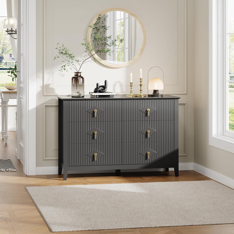 48 inch wide modern dresser Dresser for Bedroom with 6 Drawers, 48 in Wide Modern Chest of Drawers with  Metal Handle, Dresser TV Stand, Wood Drawer Organizer for Bedroom, Living