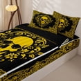 thumbnail image 3 of Homewish Halloween Goth Skull Zipper Twin Comforter Sets with Fitted Sheet and 2 Pillowcases,Vintage Damask Floral Zipper Bedding Set,Black Golden,Black Reversible,4pcs, 3 of 8