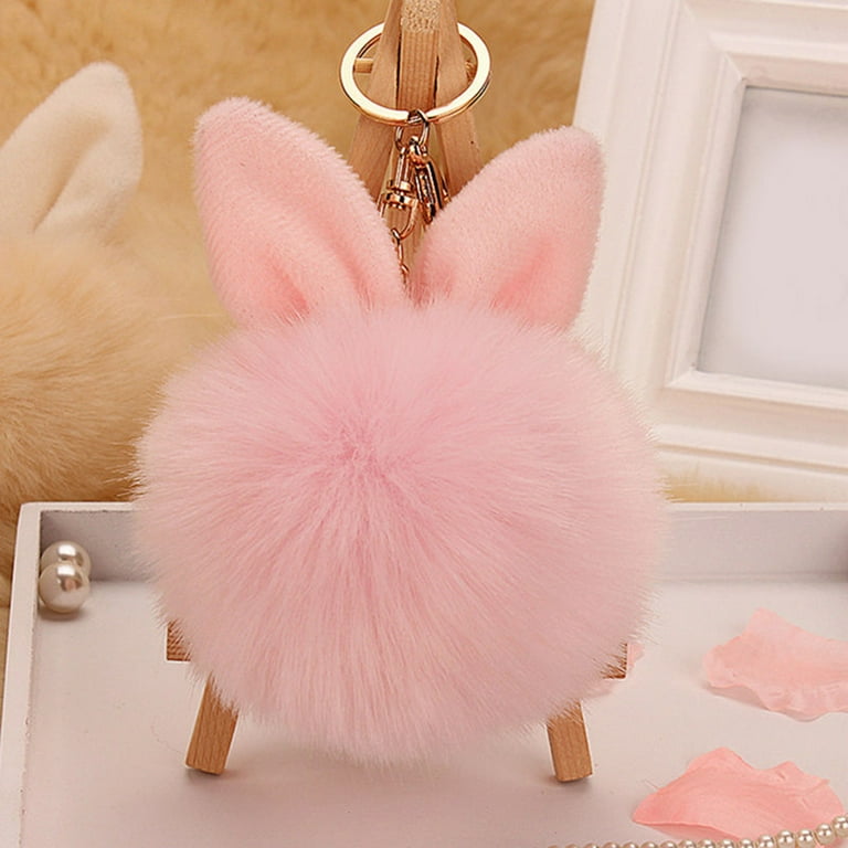 AllTopBargains Rabbit Fur Pompom Key Chain Bag Charm Fluffy Puff Ball Phone Car Pendant Purse !