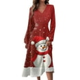 thumbnail image 2 of Women's V-Neck Long Sleeve Print Long Dress with Christmas Tree Snowman Snowflake AI Design, Casual Fashion Fall and Winter Dress for Holiday Parties and Everyday,Vermilion,S, 2 of 6