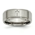 thumbnail image 1 of Titanium Cross 8mm Ridged Edge Ring Man Religious Wedding Designed  For Dad Mens  For Him, 1 of 11