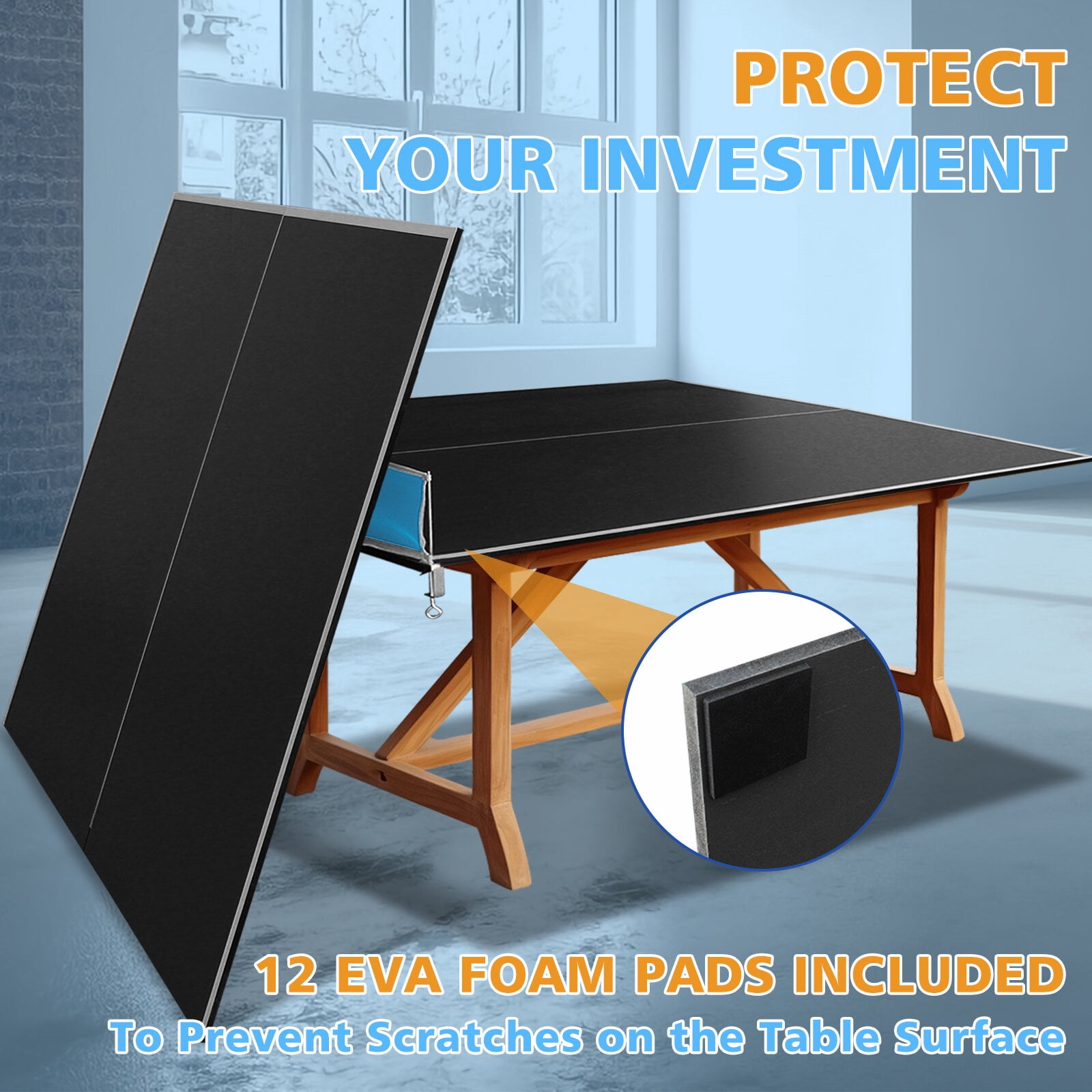 Ping Pong Table, 8.5ft Black Mid-Size Ping Pong Conversion Top Foldable & Portable Table Tennis Table Top for Indoor Games, Black Table Tennis Table,Mdf Outdoor Ping Pong Table