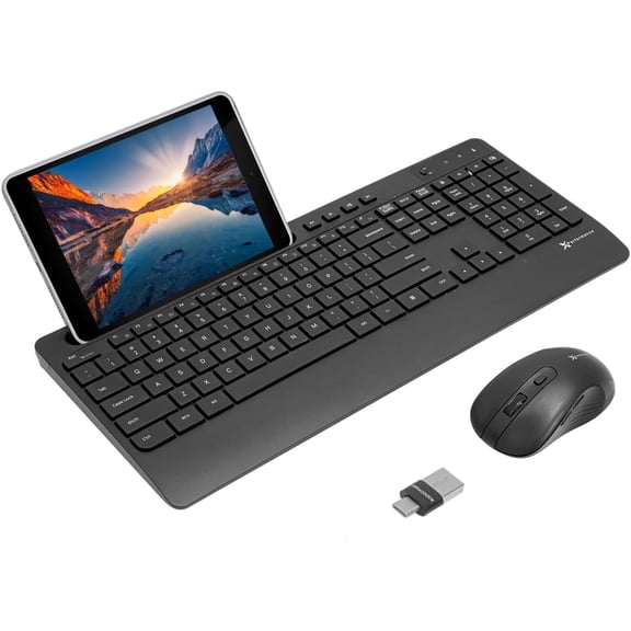 X9 Wireless USB-C Keyboard and Mouse Combo - Dual Port Compatibility (USB C A) - Versatile Mouse Keyboard Combo Wireless w/ 8" Phone Stand and 113 Keys