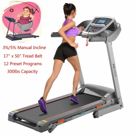 ANCHEER Treadmill 3.0HP APP Bluetooth Control 3/5% Incline Electric Folding Treadmill With 12 Preset Program, Large LCD Screen,MP3,Cushioning System and Quick Speed key (Best Speed To Run On Treadmill)