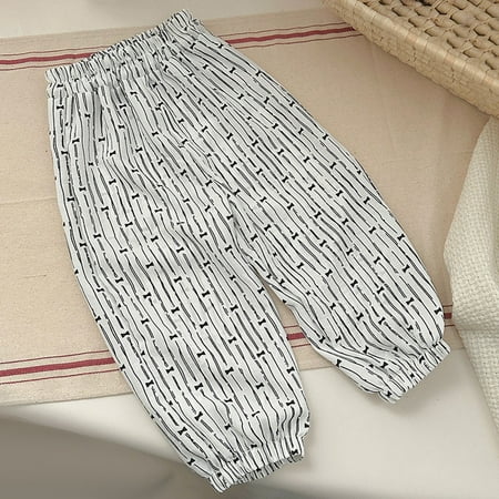 Quaouag Toddler Boy Girl Casual Basic Painted Soft Trousers Baby Summer Fall Comfy Cotton Linen Bloomers Pants White 110