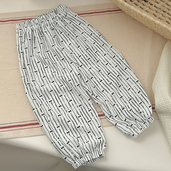 NAISIBABY Kids Boys Girls Pants, Elastic Waist Cotton Striped Thin Casual Sports Pants White 4-5T