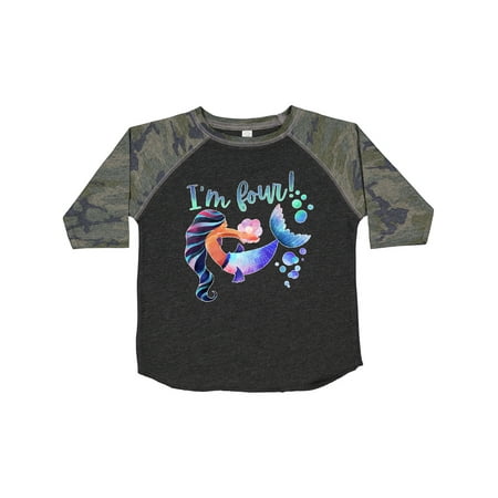 

Inktastic I m Four! 4th Birthday Pink and Blue Mermaid Gift Toddler Boy or Toddler Girl T-Shirt