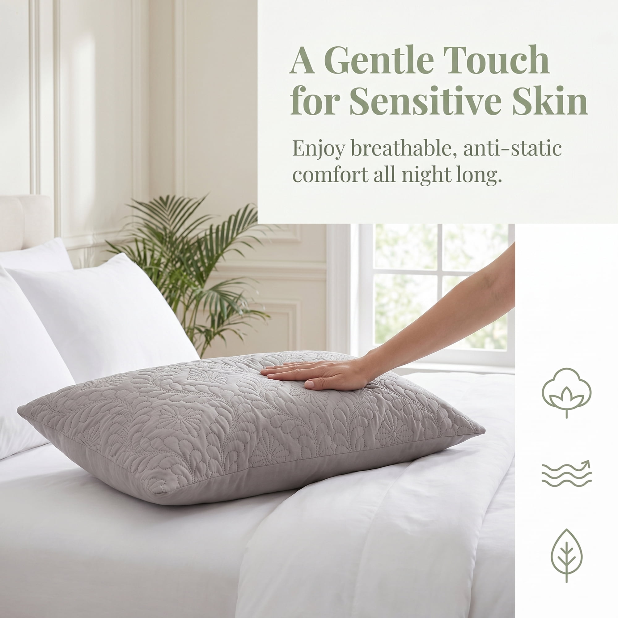 Unique Bargains Pillow Protectors with Envelope Standard Breathable Cotton Covers Gray