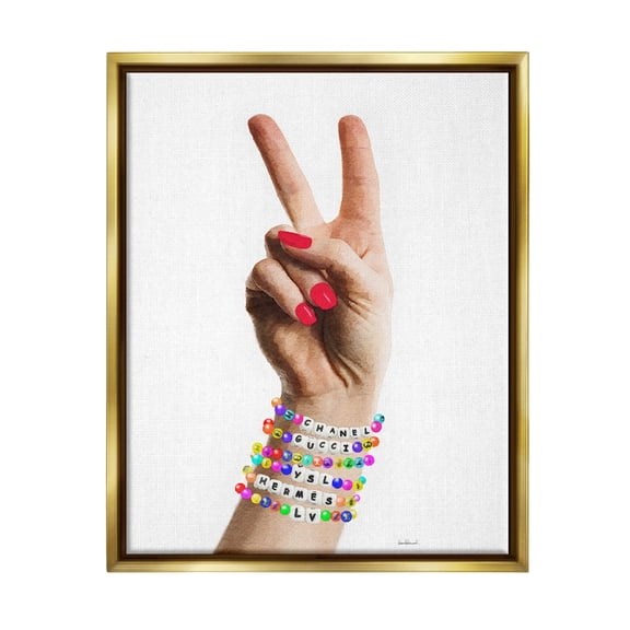 Stupell Industries Glam Bracelets Peace Sign Beauty & Fashion Painting Gold Floater Framed Canvas Art Print Wall Art, 17 x 21