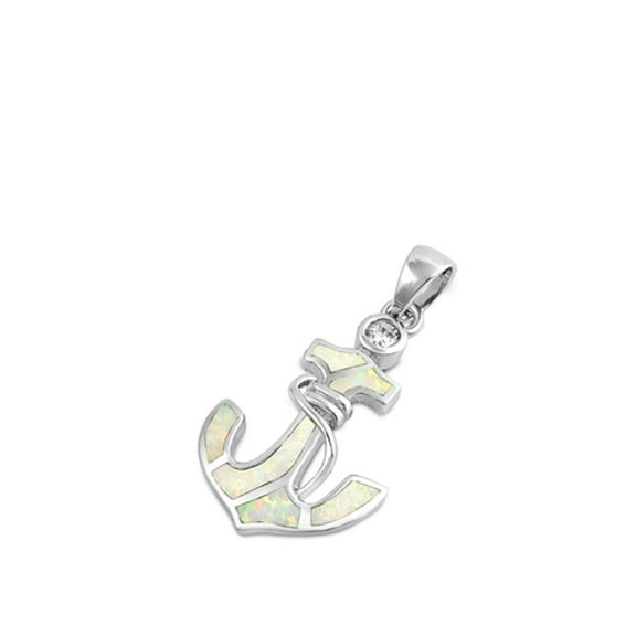 Sterling Silver White Simulated Opal Anchor Pendant Rope Knot Charm 925 Jewelry Female Unisex