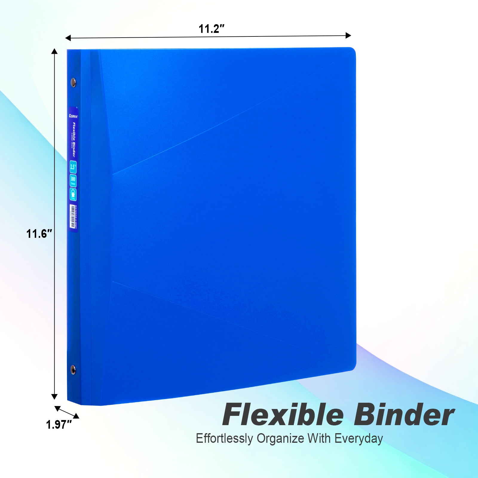 Comix 1.5 inch 3 Rings Binder with Pockets,Round Ring, 300 Sheets,Flexible, 4-Pack Assorted Color