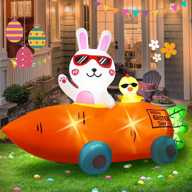 Coche inflable para decoración de Pascua Kofero, conejito, pollo, 7 pies