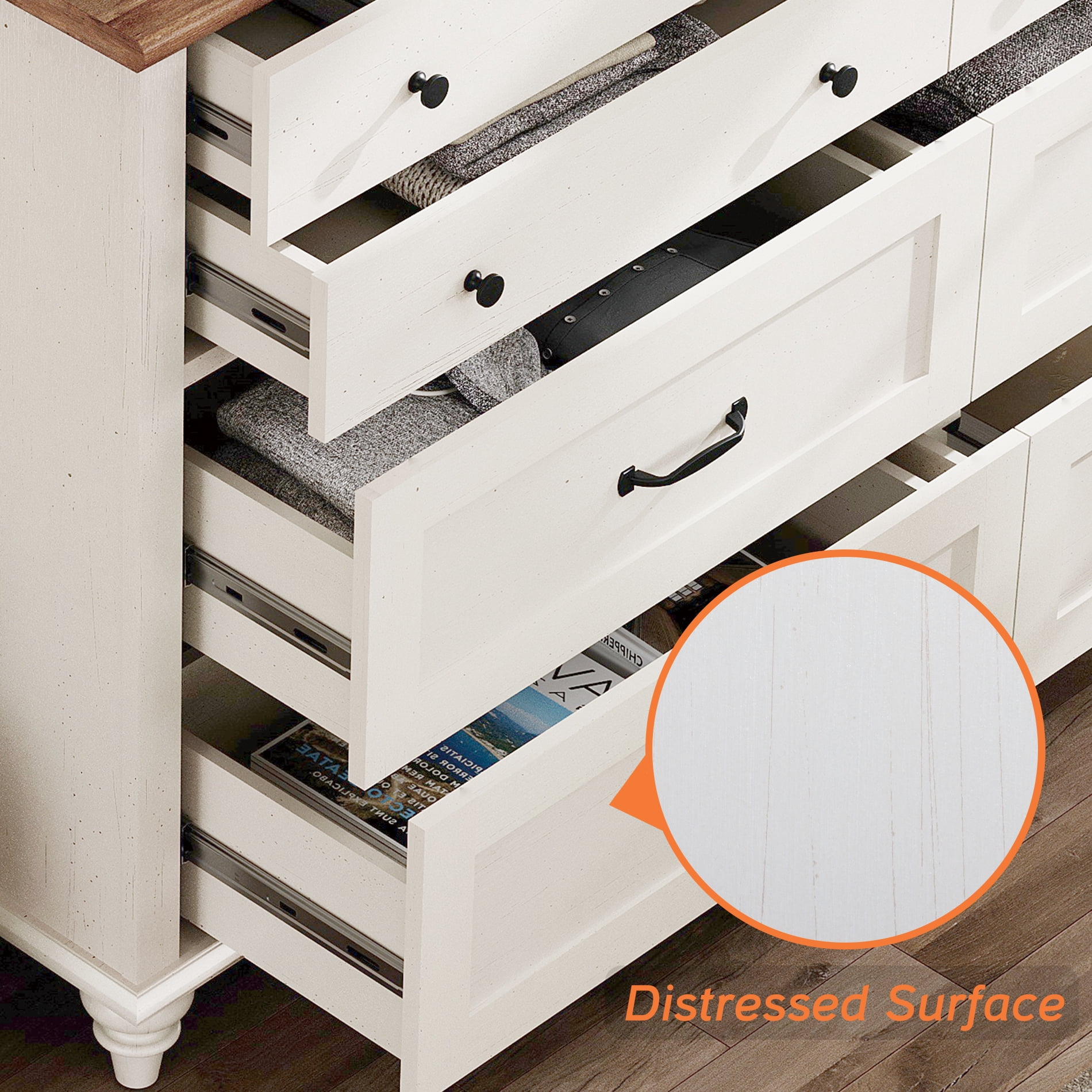 Mid Century Dresser with 8 Drawers, Wooden Kids Dresser for Kids Room Living Room, White