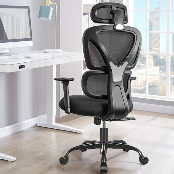 COOLHUT Chaise de Bureau Ergonomique, Chaise d'Ordinateur à Dossier Haut Réglable avec Soutien Lombaire, 500 Lb, Noire