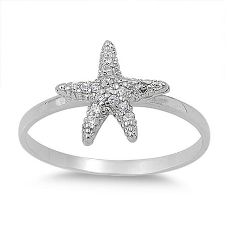 - Starfish Cluster White CZ Beautiful Ring New 925 Sterling Silver Band Size 3