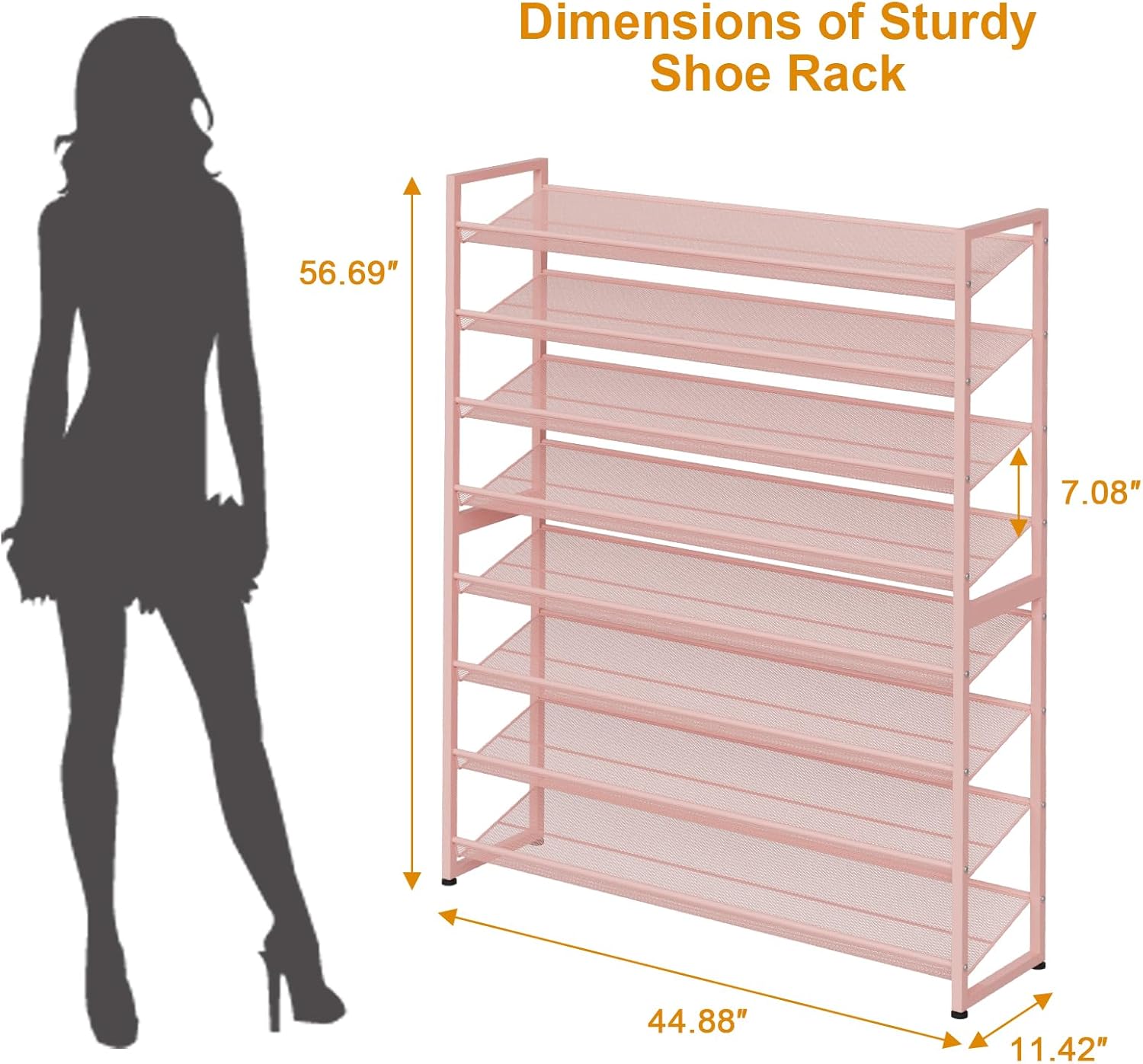 NEYCIL Large Shoe Rack, 8 Tiers Heavy Duty Metal Shoe Storage Rack for Closet Front Door Entrance, Up to 50 Pairs, Pink