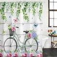 thumbnail image 2 of Spring Shower Curtain, Waterproof Shower Curtains for Bathroom, Bicycles Botanical Rose Leaves Butterfly Wood Grain Washable Fabric Bathtub Curtain Set Bath Decor with 12 Hooks 48"x72", 2 of 8