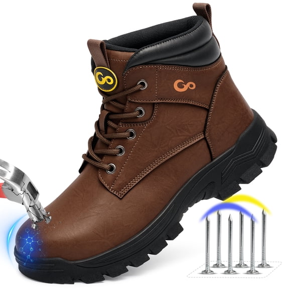 MeMoride Men's Steel Toe Shoes Work Boots Leather Slip-Resistant Industrial Safety Boots