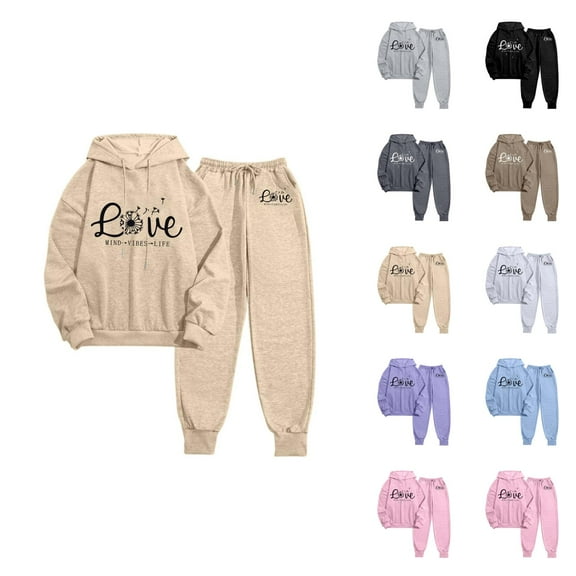 Track Suits for Women Set Fall Winter Graphic Hoodie and Jogger Sweatpants 2 Piece Matching Sweatsuit Lounge Set