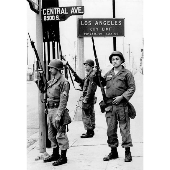 National Guardsmen At A Los Angeles City Limits. As The 1965 Watts Riots Subsided History (18 x 24)