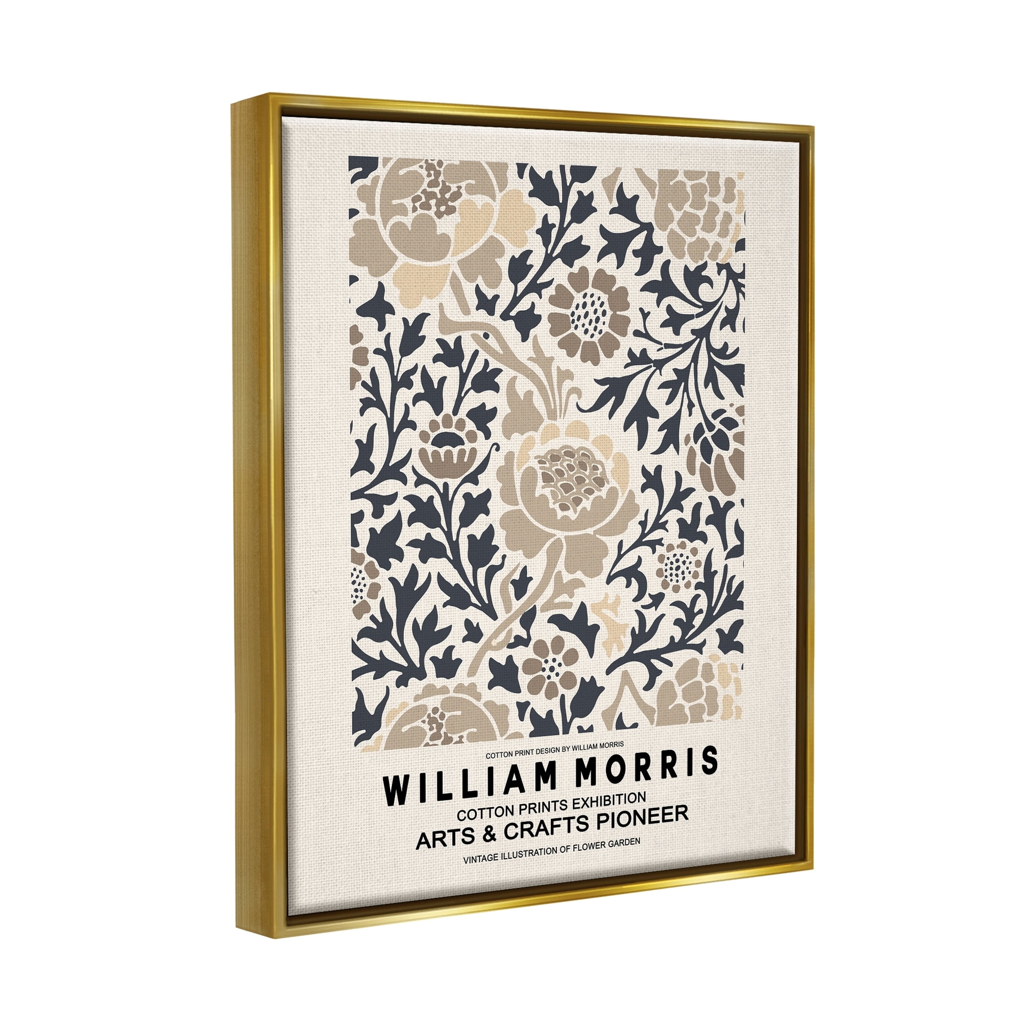 Stupell Industries Flower Blossom Silhouettes Pattern Exhibition Flyer Metallic Gold Framed Floating Canvas Wall Art, 16x20, by Ros Ruseva