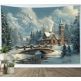 thumbnail image 4 of Winter Snow Forest Tapestry Wall Hanging Rustic Cabin and Pine Tree Mountain Wall Tapestry for Bedroom Aesthetic Christmas Snowy Tapestry for Living Room College Dorm Decor,60x40 inch, 4 of 5