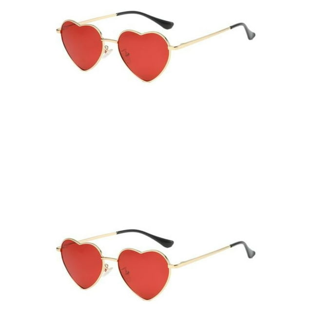 VONKY Trendy Heart-Shaped Gold Frame And Tac Lens Any Occasion Mulitple Colours Sun Glasses red 2Set