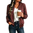 thumbnail image 5 of Xijirk Women Polka Dot Bomber Jacket Zip Up Long Sleeve Ribbed Trim Coat for Spring Fall Daily Wear, 5 of 8