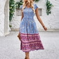 thumbnail image 3 of Boho Dresses for Women, Women's Summer Casual Dress Floral Print V Neck Waist Dress Casual Dress Outfits for Women, 3 of 7
