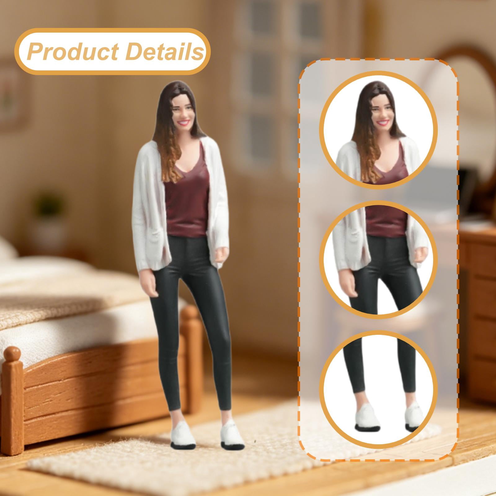 LeeQinersw 1/18 Sweater Girl Model Mini Long Hair Female Realistic Role Play Miniature Standing Girl for Miniature Scene Micro Landscape