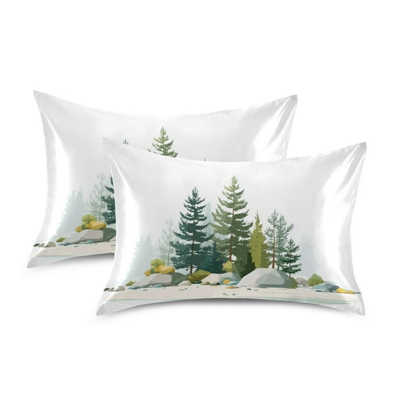 Silky Satin Standard Pillowcases For Hair And Skin Pine Trees