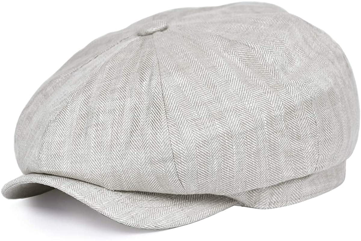 Men's Linen Newsboy Cap Herringbone 