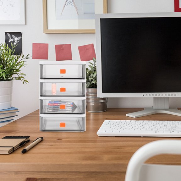 RENACLIPY 1Pc White Desktop Organizer with Drawer PP Small Storage Box for Study Room