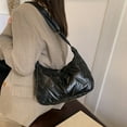 thumbnail image 5 of Slouchy Satchel 11.81x7.87x3.93in PU Soft Shoulder Bag Black Silver Relaxed Tote Handbag Casual Structured Everyday Purse Lightweight Crossbody Work to Weekend Versatile Tote​, 5 of 6