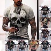 Mens T-Shirts Graphic Fashion Skull Print Tshirt Casual Short Sleeve Tee Tops Hipster Hip Hop T Shirts Cool Shirt Halloween Costume Black B 3XL