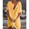 thumbnail image 1 of Faithtur Bikini pour Femmes Cover-Ups Couleur Unie Col Rond Manches Courtes Boutonné Chemises d'Été Mini Robe de Plage, 1 of 2