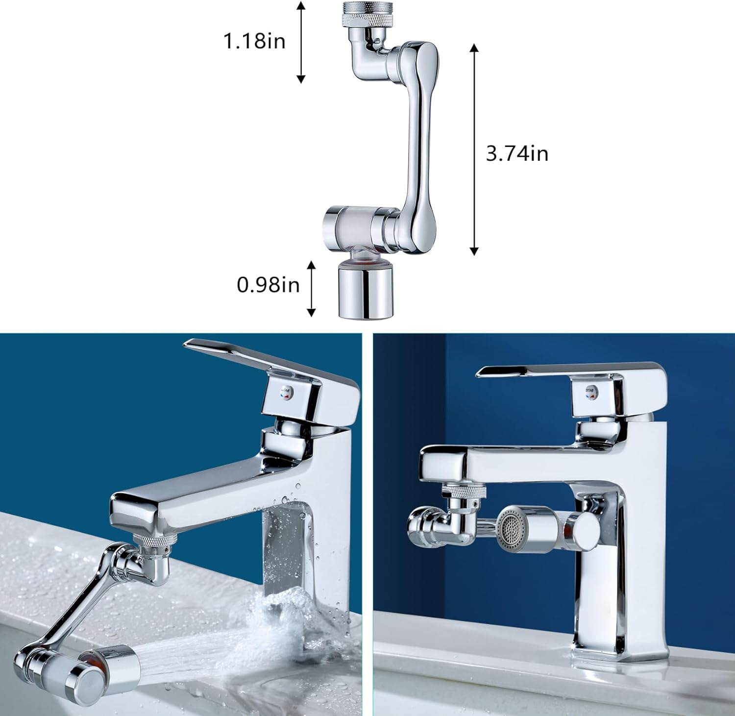 1080°Swivel Faucet Extender with Filter, Sink Water Faucet Aerator Extension in Brass, Swivel Robotic Arm Bathroom Faucet Extender, Rotating Extension with 2 Mode Splash