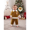 thumbnail image 4 of RUINIXCW Kids Toddler Baby Girl Boy Christmas Santa Costume Xmas Cosplay Outfit Long Sleeve Plush Lapel Velvet Button Down Jacket Coat and Pants Set Hat, 4 of 10