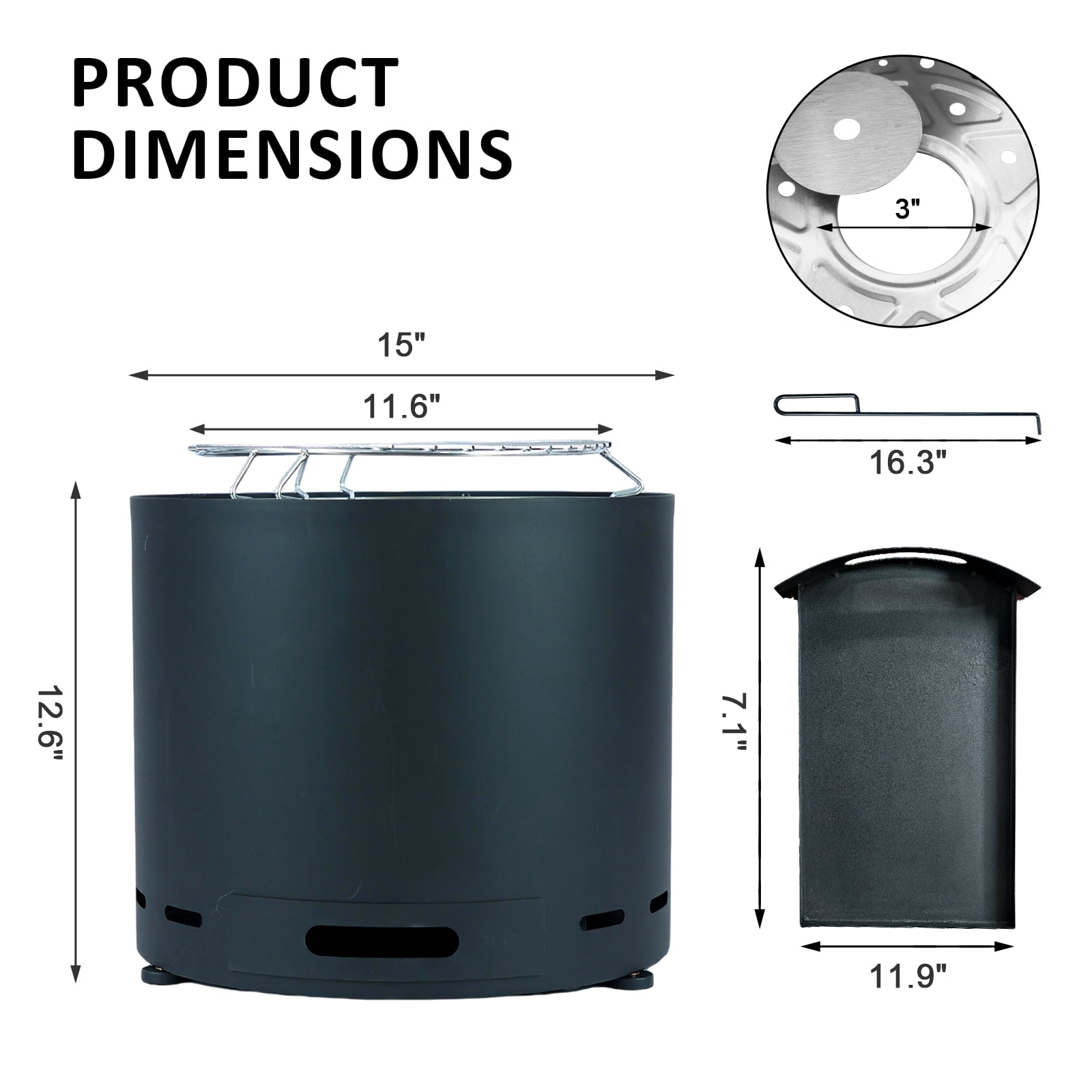 PATIO-IN 15 Inch Smokeless Fire Pit, Black Smokeless Firepit Outdoor with Carry Bag, Portable Outdoor Camping Fire Bowl for Patio Backyard Garden