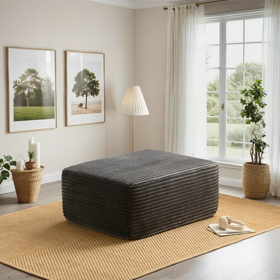 Vcatnet Oversized Ottoman No Assembly Footrest Plush Corduroy Large Ottoman Rectangle Footstool for Living Room and Bedroom, Gray