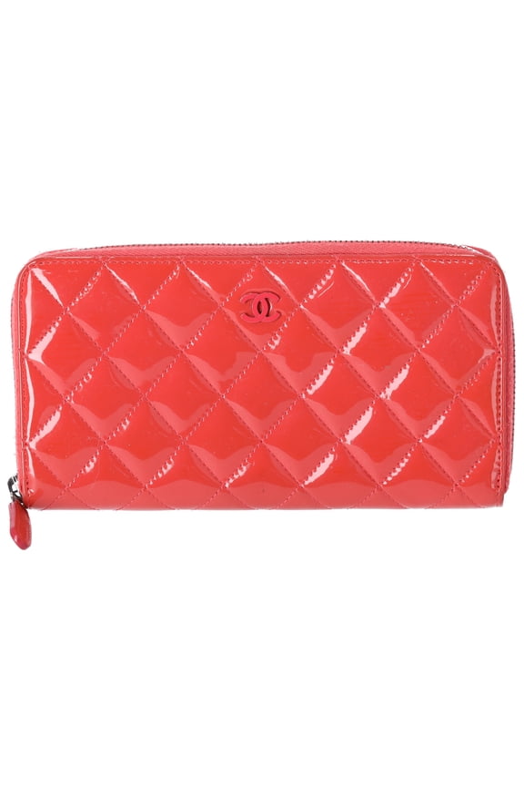 Pre-Owned CHANEL Matelasse Long Wallet Pink Patent Leather