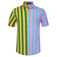 thumbnail image 1 of INSPIRE CHIC Camisas de rayas verticales para hombre Camisas informales de patchwork de verano con botones en contraste de colores verde rosa L, 1 of 6