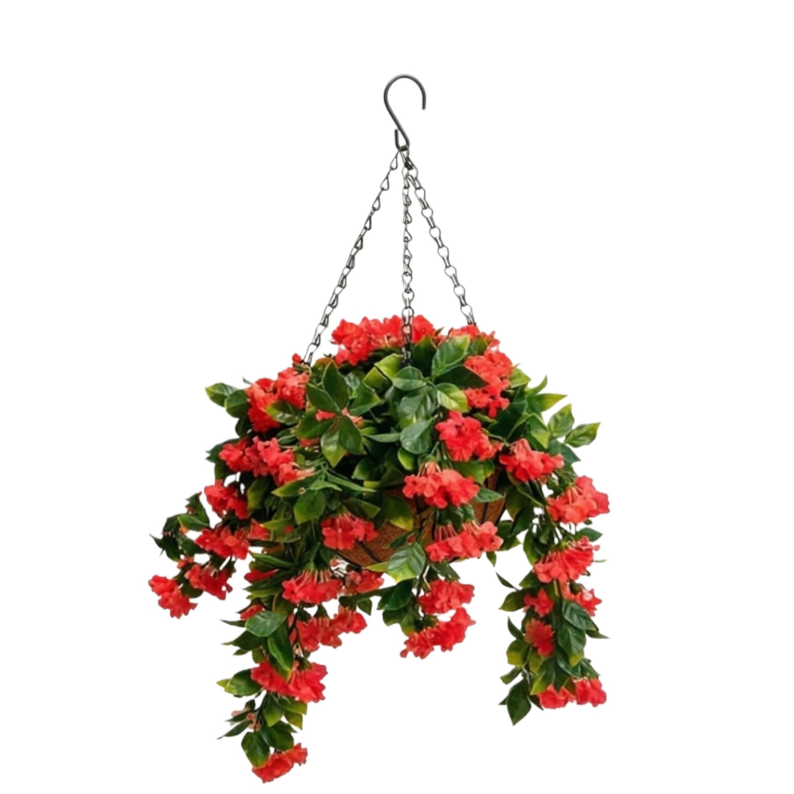 Artificial Hanging Flowers in Basket, 27.5" Silk Violet & Myrtle Hanging Plants with Coco Coir Liner, UV Resistant Faux Flowers for Outdoor Patio Garden Porch Home Decor, Set of 2