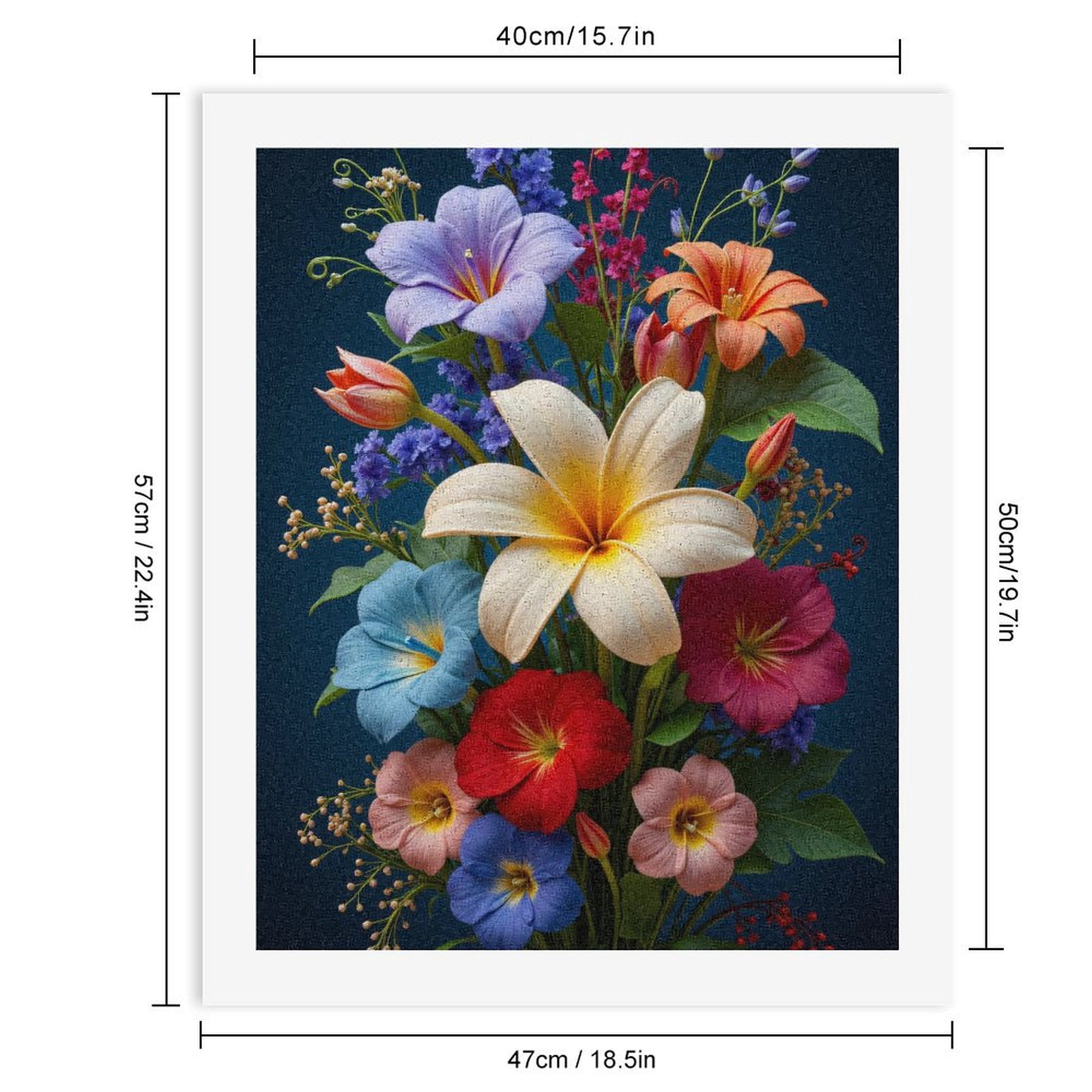Paint By Numbers Kit for Adults Beginner - Multicolor Floral Bouquet On Dark Background DIY Canvas Painting Kits for Adults, Frameless Paint By Number for Adults for Home Wall Decor 16x20 Inch