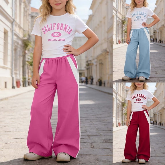 RTKFRFLM Big Girls 2-Piece Summer Set White Letter Print Crop Top and Casual Straight Cargo Pants Trendy Street Style Outfits for and Girls Ages 8-12 Years Old