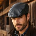 thumbnail image 2 of Retro PU Leather Forward Cap Autumn‑Winter Beret Cap Multi Solid Color ladder Style Street‑wear Driving Daily Headwear, 2 of 5