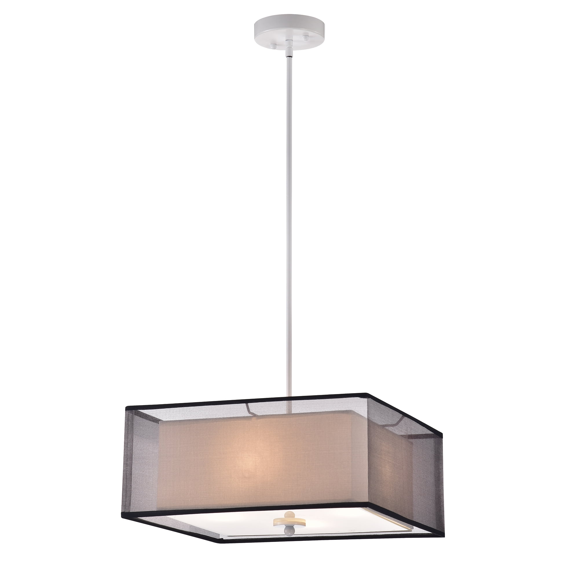 Prest 16inch Square Pendant Lamp with Black Sheer Fabric Shade