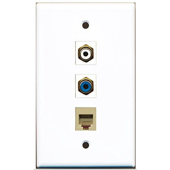 RiteAV - 1 Port RCA White and 1 Port RCA Blue and 1 Port Phone RJ11 RJ12 Beige Wall Plate
